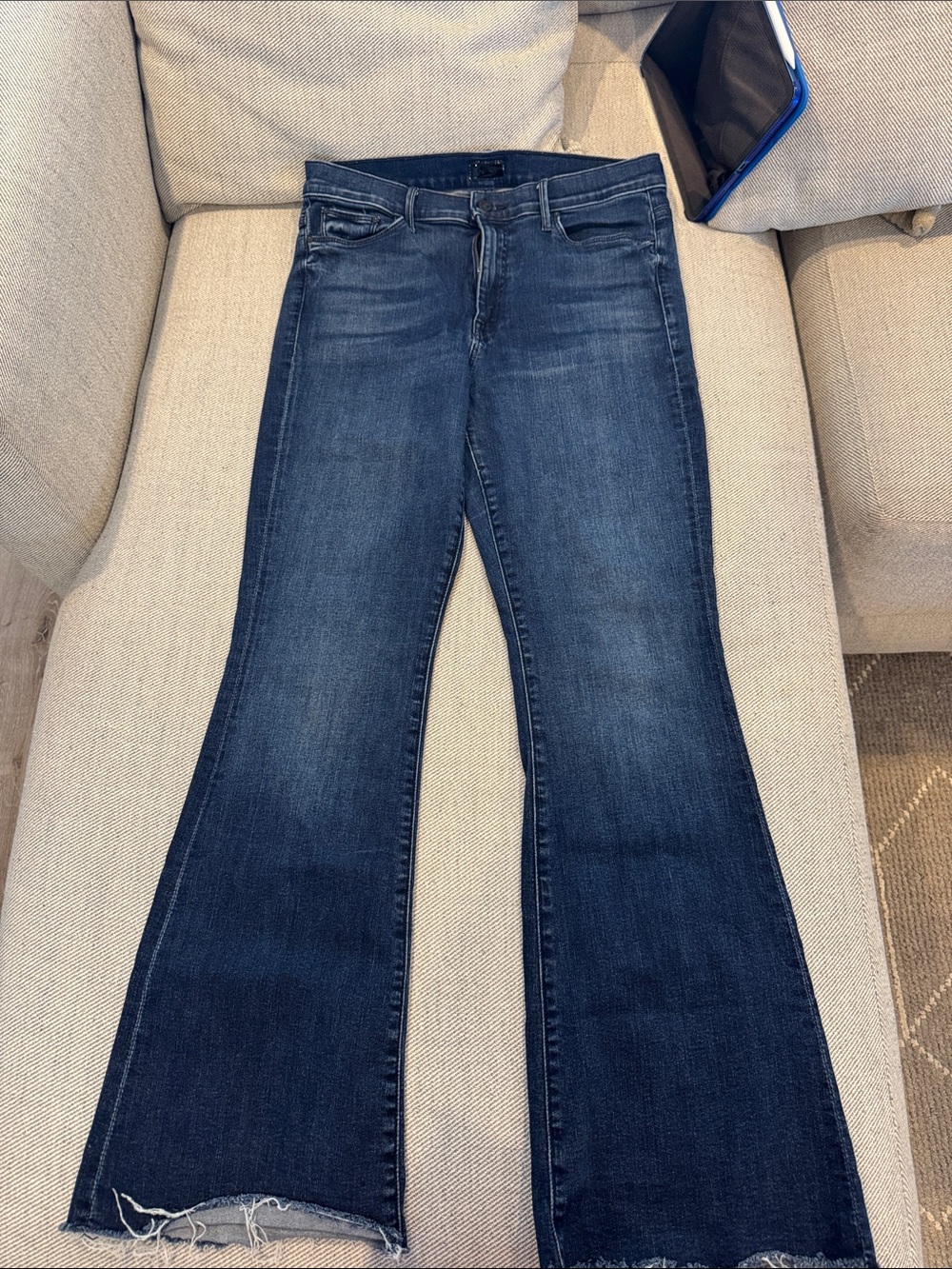 MOTHER Dark Indigo Flare Jeans with Frayed Hem